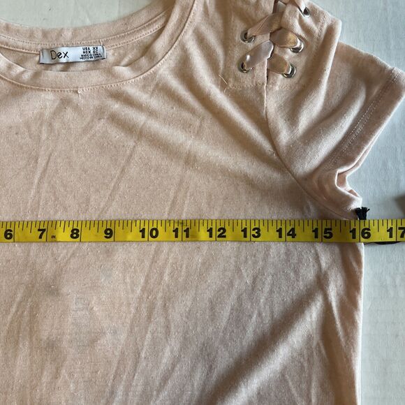 Dex Juniors Women’s Pink Icing Lace-Up Poly-Linen Blend T-Shirt Top Size XS - Picture 7 of 10